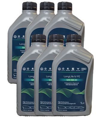 Original VW AUDI SKODA SEAT ÖL 0W20 Longlife 4 IV 508.00 / 509.00 Motoröl 6x1 L