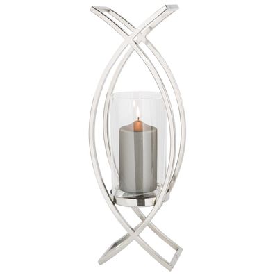 Fink dekoratives Windlicht 54 cm Glas Edelstahl Kerzenhalter für Stumpenkerzen