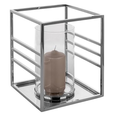 Fink quadratisches Stumpenkerzen-Windlicht 26x26 cm Glas Edelstahl Kerzenhalter