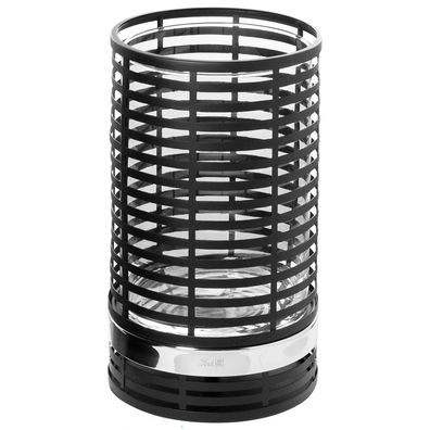Fink rundes Windlicht mit Glas 35cm schwarz hoher Kerzenhalter für Stumpenkerzen