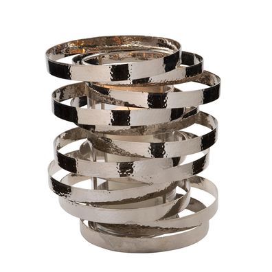 Fink großes Windlicht mit Glas 30cm Edelstahl Stumpenkerzenhalter im Ring-Design