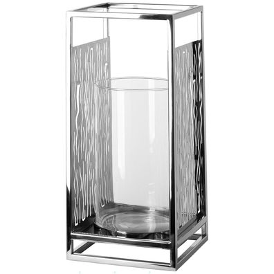 Fink Glas-Windlicht 19x19cm eckig hoher Edelstahl Kerzenhalter für Stumpenkerzen