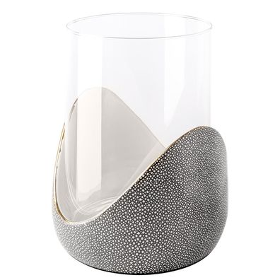 Fink Windlicht mit Glas 39x24 cm ovaler Stumpenkerzenhalter mit Keramik-Sockel