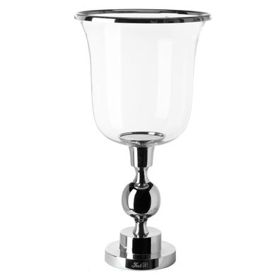 Fink dekoratives XL Windlicht 48cm mit Glas in Kelchform Alu Stumpenkerzenhalter