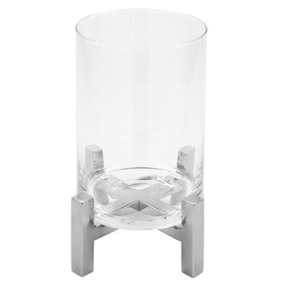 Fink Glas-Windlicht 23 cm Stumpenkerzenhalter mit Edelstahl-Gestell & 4 Füßchen