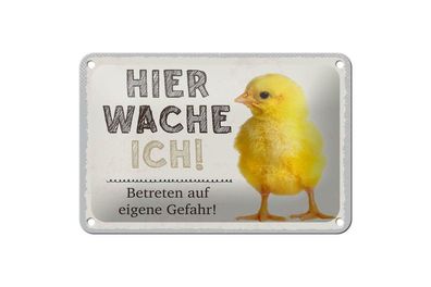 Blechschild Küken hier wache ich, 4 verschied Größen, Blechschilder Spruch Hahn Huhn