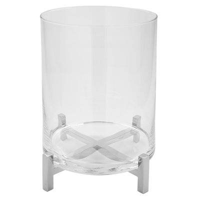 Fink Glas-Windlicht 35 cm Stumpenkerzenhalter mit Edelstahl-Gestell & 4 Füßchen