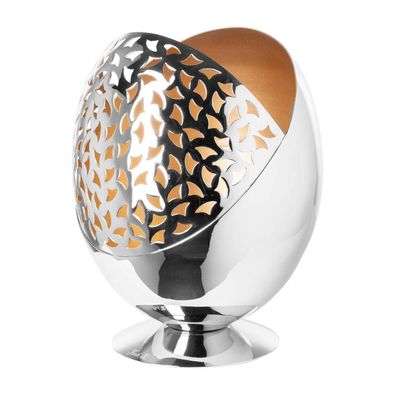 Fink edles Windlicht ohne Glas 21 cm silbern-goldener LED-Kerzenhalter mit Fuß