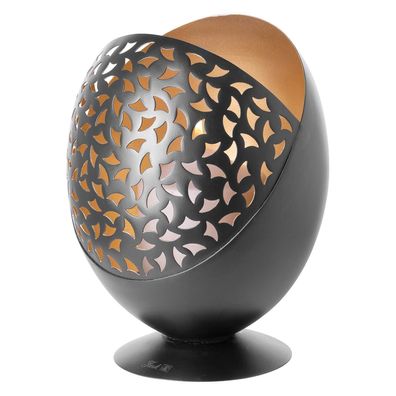 Fink edles Windlicht ohne Glas 21 cm schwarz-goldener LED-Kerzenhalter mit Fuß