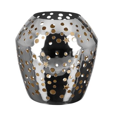 Fink Windlicht ohne Glas 24 cm silbernes Stimmungslicht für LED- & Stumpenkerzen