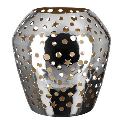 Fink Windlicht ohne Glas 36 cm silbernes Stimmungslicht für LED- & Stumpenkerzen