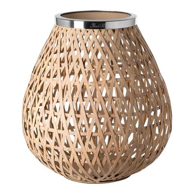 Fink Windlicht ohne Glas 28 cm Kerzenhalter Flecht-Design LED- & Stumpenkerzen