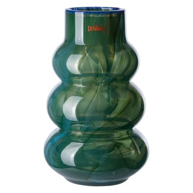 Fink Studio Blumenvase 30 cm aus Glas türkis-grüne Glasvase im modernen Design