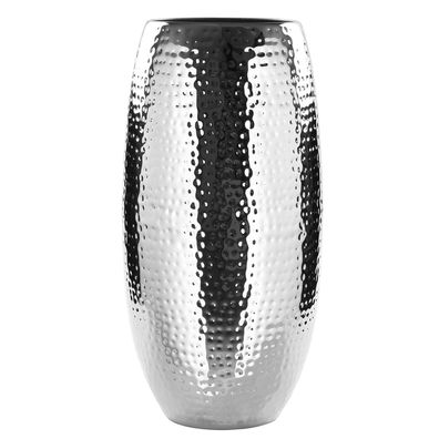 Fink große Boden-Blumenvase 40 cm Eisen versilbert-gehämmert Behälter für Blumen