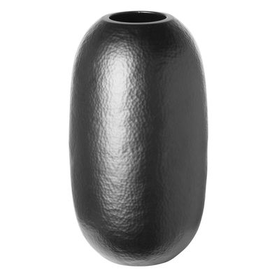 Fink Vase 30x17 cm schwarz matt Design Blumengefäß gehämmerte Eisen-Blumenvase