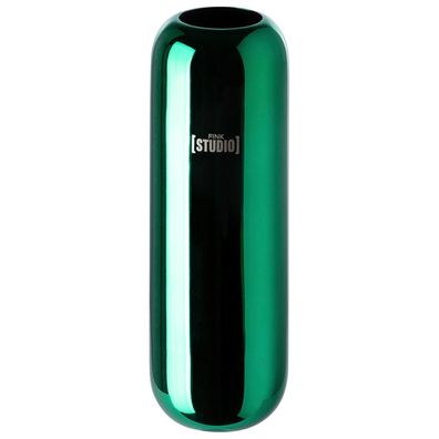Fink Studio Design Blumenvase 23cm metallic grün Tisch-Vase glänzender Edelstahl