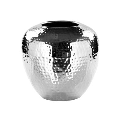 Fink kleine Blumenvase Ø 20 cm silberne gehämmerte Metall-Vase im Kugeldesign