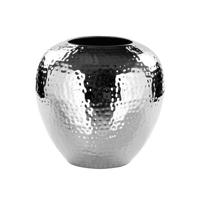 Fink große Blumenvase Ø 25 cm silberne gehämmerte Metall-Vase im Kugeldesign