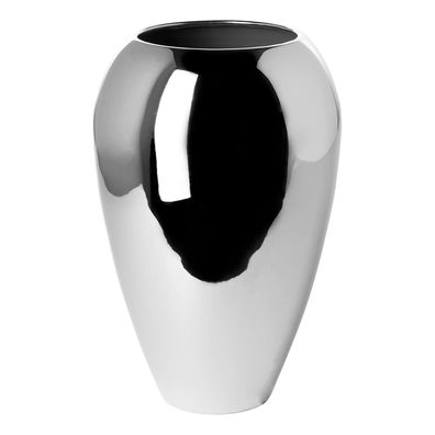 Fink hohe edle Blumenvase 26cm Blumengefäß silber Eisen Vase im bauchigen Design