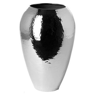 Fink hohe Blumenvase 26 cm silbern gehämmerte Eisen Vase im bauchigen Design