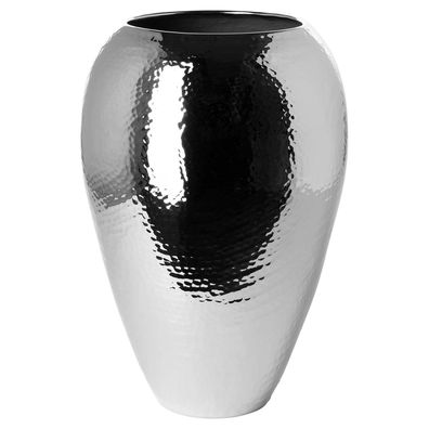 Fink hohe Blumenvase 32 cm silbern gehämmerte Eisen Vase im bauchigen Design