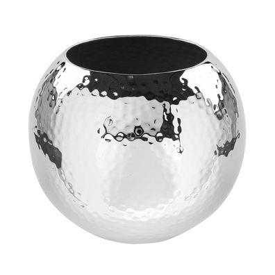 Fink runde Blumenvase Ø 20 cm Eisen Blumengefäß silbern gehämmerte Kugel-Vase