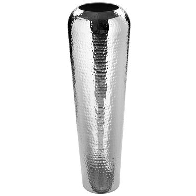 Fink hohe Boden-Vase 70 cm schmale silberne Blumenvase aus gehämmerten Metall