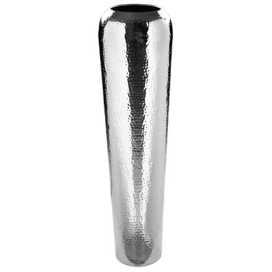 Fink hohe Boden-Vase 90 cm schmale silberne Blumenvase aus gehämmerten Metall