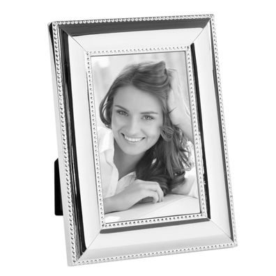 Fink versilberter Fotorahmen 10x15 cm Bilderrahmen Perlrand zum Stellen & Hängen