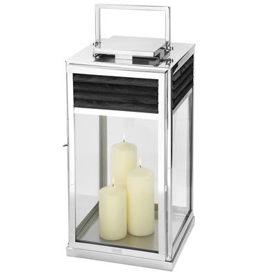 Fink Laterne 60 cm Edelstahl & Teakholz Windlicht für den Innen- & Außenbereich
