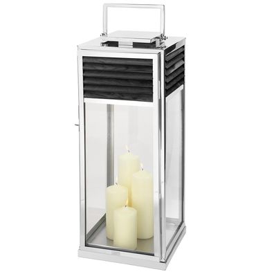 Fink Laterne 80 cm Edelstahl & Teakholz Windlicht für den Innen- & Außenbereich
