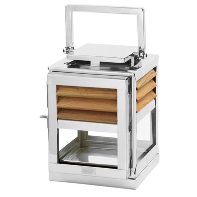 Fink Windlicht 25 cm Edelstahl & Teakholz braun Laterne Innen- und Außenbereich