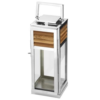 Fink Windlicht 45 cm Edelstahl & Teakholz braun Laterne Innen- und Außenbereich