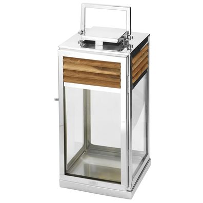 Fink Windlicht 51 cm Edelstahl & Teakholz braun Laterne Innen- und Außenbereich