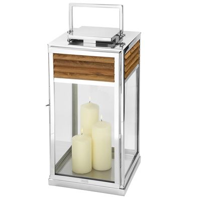 Fink Windlicht 60 cm Edelstahl & Teakholz braun Laterne Innen- und Außenbereich