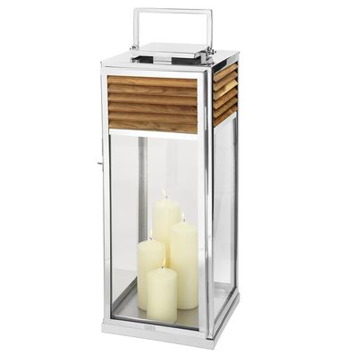 Fink Windlicht 80 cm Edelstahl & Teakholz braun Laterne Innen- und Außenbereich