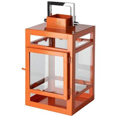 Fink kleine Laterne 20cm orange Edelstahl Windlicht für Stumpenkerzen LED-Kerzen