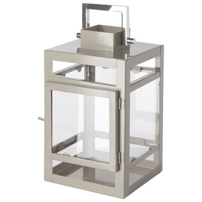 Fink kleine Laterne 20cm beige Edelstahl Windlicht für Stumpenkerzen LED-Kerzen