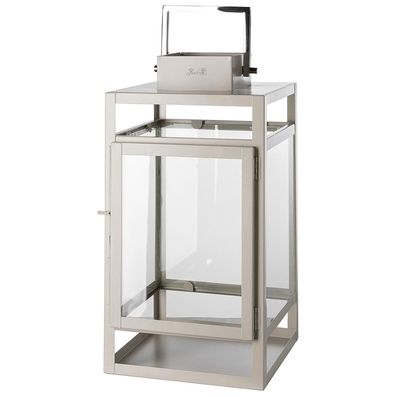 Fink große Laterne 37cm beige Edelstahl Windlicht für Stumpenkerzen & LED-Kerzen