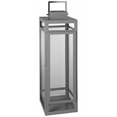 Fink große Laterne 58 cm grau Edelstahl Windlicht für Stumpenkerzen & LED-Kerzen