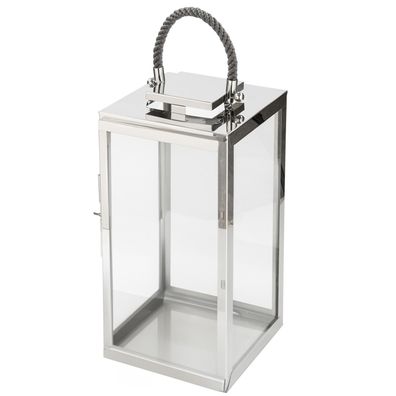 Fink tragebare Edelstahl Laterne 48 cm Windlicht für Stumpenkerzen & LED-Kerzen