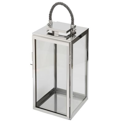 Fink tragebare Edelstahl Laterne 58 cm Windlicht für Stumpenkerzen & LED-Kerzen