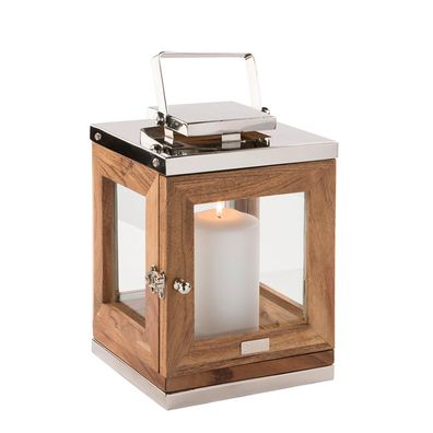 Fink kleine Laterne 25 cm Akazienholz Windlicht für LED-Kerzen & Stumpenkerzen