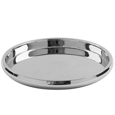 Fink Edelstahltablett Ø 32 cm silbernes Serviertablett für Snacks oder Getränke
