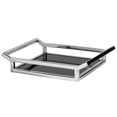 Fink Serviertablett 36x30 cm groß rechteckig Edelstahl-Tablett Schwarzglas-Boden