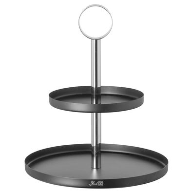 Fink zweistöckige Etagere 34 cm rundes schwarzes Stufentablett mit Haltering