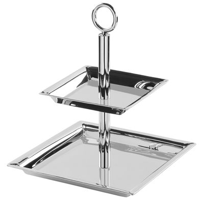 Fink 2-stöckige Etagere 24x24 cm Stufentablett eckig Edelstahl mit rundem Griff