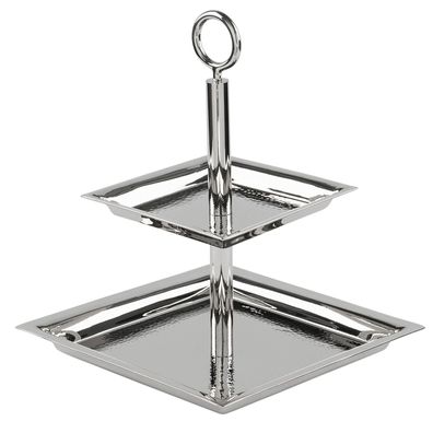 Fink 2-stöckige Etagere 24x24 cm eckiges Stufentablett Edelstahl gehämmert
