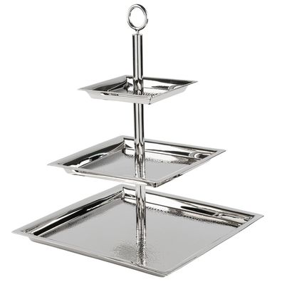 Fink 3-stöckige Etagere 34x34 cm eckig Stufentablett Edelstahl gehämmert