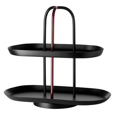 Fink Studio 2-stöckige Etagere 27 cm oval schwarzes Stufentablett mit Tragegriff
